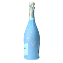 Load image into Gallery viewer, Champagne Bottle covered with the Blue Pearls & Prosecco Prosecco Bottle Wrap side view