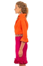 Load image into Gallery viewer, person wearing Gretchen Scott Designs Silk Confetti Fringe Skirt in fuchsia