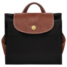 Load image into Gallery viewer, folded Longchamp Le Pliage Original Backpack in black with brown leather trimming