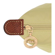 Load image into Gallery viewer, close up of gold zipper pull with Longchamp logo