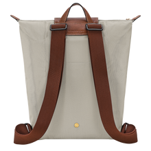 Load image into Gallery viewer, Longchamp Le Pliage Original Backpack - Medium in Pebble gray back view to show brown straps