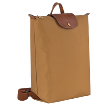 Load image into Gallery viewer, Longchamp Le Pliage Original Backpack in fawn with brown leather trimming side view showing width