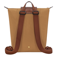 Load image into Gallery viewer, Longchamp Le Pliage Original Backpack in fawn with brown leather trimming back view showing fabric straps