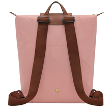 Load image into Gallery viewer, Longchamp Le Pliage Original Backpack - Medium in Pink Tea back view to show brown straps
