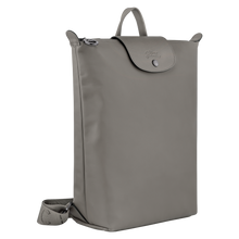 Load image into Gallery viewer, Longchamp Le Pliage Xtra Leather Backpack medium in Turtledove color leather with matching handles, flaps and straps. SIde view to show width