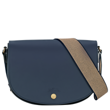 Load image into Gallery viewer, Longchamp Épure Medium Leather Crossbody Bag in Navy leather with tan crossbody stripe