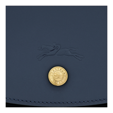 Load image into Gallery viewer, Close up of gold snap on Longchamp Épure Medium Leather Crossbody Bag in Navy leather