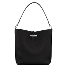 Load image into Gallery viewer, Longchamp Le Roseau Medium Leather Hobo Shoulder Bag - Black with silver color hardware
