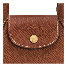 Load image into Gallery viewer, Longchamp Épure XS Leather Crossbody Tote Bag - Brown close up of gold accents