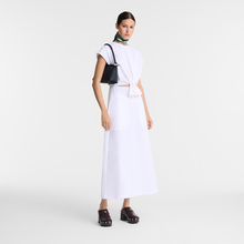 Load image into Gallery viewer, person with Longchamp Le Roseau Medium Leather Shoulder Bag in black holding it under her shoulder