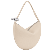 Load image into Gallery viewer, Longchamp Le Roseau Leather Clutch in the color paper with silver accents