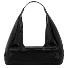Load image into Gallery viewer, Longchamp Le Pliage Xtra Glossy Leather Shoulder Bag M in glossy black back view