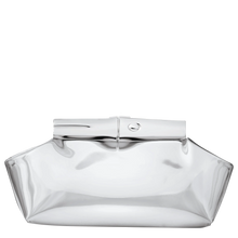 Load image into Gallery viewer, glossy silver clutch with silver metal hardware