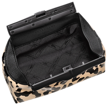 Load image into Gallery viewer, Longchamp Le Roseau Panthère S Leather Clutch Pouch with Beige and black Black animal print and black hardware open to show black interior