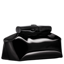 Load image into Gallery viewer, Longchamp Le Roseau Glossy S Leather Clutch Pouch in glossy Black with black hardware side view to show width