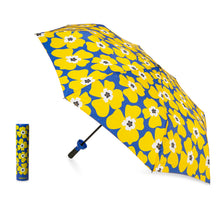 Load image into Gallery viewer, blue umbrella with large yellow floral print and matching case