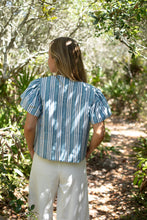 Load image into Gallery viewer, back view of blue and white stripe jacket