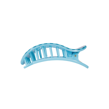 Load image into Gallery viewer, side view of the TELETIES Flat Round Hair Splash Zone - Medium with teal and blue stripes