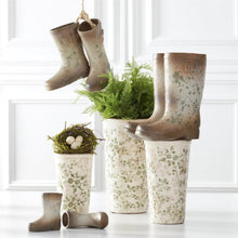 Load image into Gallery viewer, Cream & Green Floral Ceramic Pots