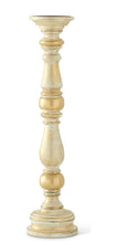Load image into Gallery viewer, Gold Whitewashed Carved Wood Spindle Candleholders