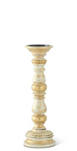 Load image into Gallery viewer, Gold Whitewashed Carved Wood Spindle Candleholders