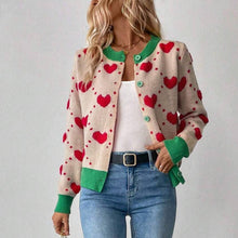 Load image into Gallery viewer, Valentine Day Heart Crochet Color Block Cardigan - Apricot