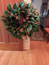 Load image into Gallery viewer, The Classic Lucknow Southern Fresh Magnolia Wreath on a door handle