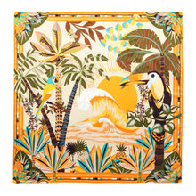 Load image into Gallery viewer, full image of Hawaii Golden Med Scarf with tropical birds and trees