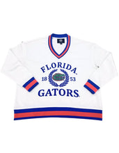Load image into Gallery viewer, Florida Heritage V-Neck Pullover with stripes at the neckline sleeve and hem, gator design