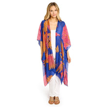 Load image into Gallery viewer, woman wearing a Crane Print Cobalt Long Kimono