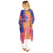 Load image into Gallery viewer, woman wearing a Crane Print Cobalt Long Kimono back view