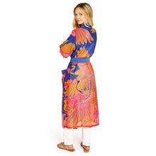 Load image into Gallery viewer, woman wearing a Crane Print Cobalt Robe back view