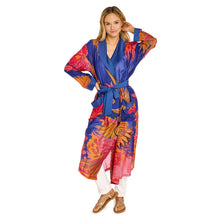 Load image into Gallery viewer, woman wearing a Crane Print Cobalt Robe