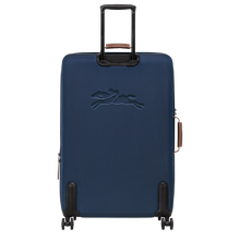 Load image into Gallery viewer, Longchamp Boxford Suitcase Embossed Style xl blue back view showing embossed Longchamp logo
