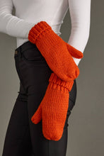 Load image into Gallery viewer, close up of hands in Orange Cuffed Knit Mittens