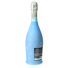 Load image into Gallery viewer, Champagne Bottle covered with the Blue Pearls & Prosecco Prosecco Bottle Wrap back view