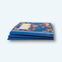 Load image into Gallery viewer, stack of three notebooks showing sticking binding