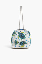 Load image into Gallery viewer, Marine Terrain Bucket Bag heavily beaded with teal, blue, and green sea turtles