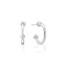 Load image into Gallery viewer, Berry Slice Small Hoop Earrings in silver, 3/4 hoop with a stud post with a berry at each end