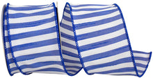 Load image into Gallery viewer, Blue and white Stripe ribbon on a spool