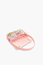 Load image into Gallery viewer, Butterfly Garden Beaded Shoulder Bag pink beaded with multicolored butterflies open showing interior