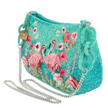 Load image into Gallery viewer, Flirty Flamingos Beaded Pink Flamingos Crossbody Handbag side view