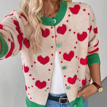 Load image into Gallery viewer, Valentine Day Heart Crochet Color Block Cardigan - Apricot