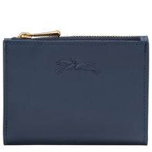 Load image into Gallery viewer, navy blue wallet with gold zipper and Longchamp logo