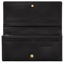 Load image into Gallery viewer, open long black wallet with gold accents
