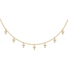 Load image into Gallery viewer, gold chain with 7 small crosses dangling from it