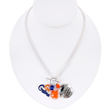 Load image into Gallery viewer, silver necklace with gator logo pendant and beads