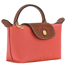 Load image into Gallery viewer, close up of Longchamp Le Pliage Original Pouch w/ Handle - in strawberry side view to show width