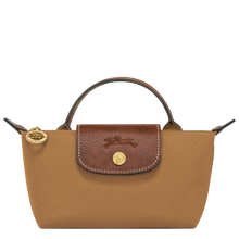 Load image into Gallery viewer, Longchamp Le Pliage Original Pouch w/ Handle - Fawn fabric and brown leather, gold hardware