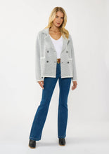 Load image into Gallery viewer, person wearing Black & WhiteChevron Stripe Button-Up Sweater Jacket